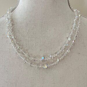 Vintage Aurora Borealis AB Crystal Double Strand Graduated Beaded Necklace